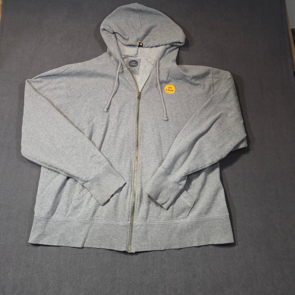 Life is Good Zip Up Hoodie Womens XL Gray Relaxed Fit Fleece Sweatshirt